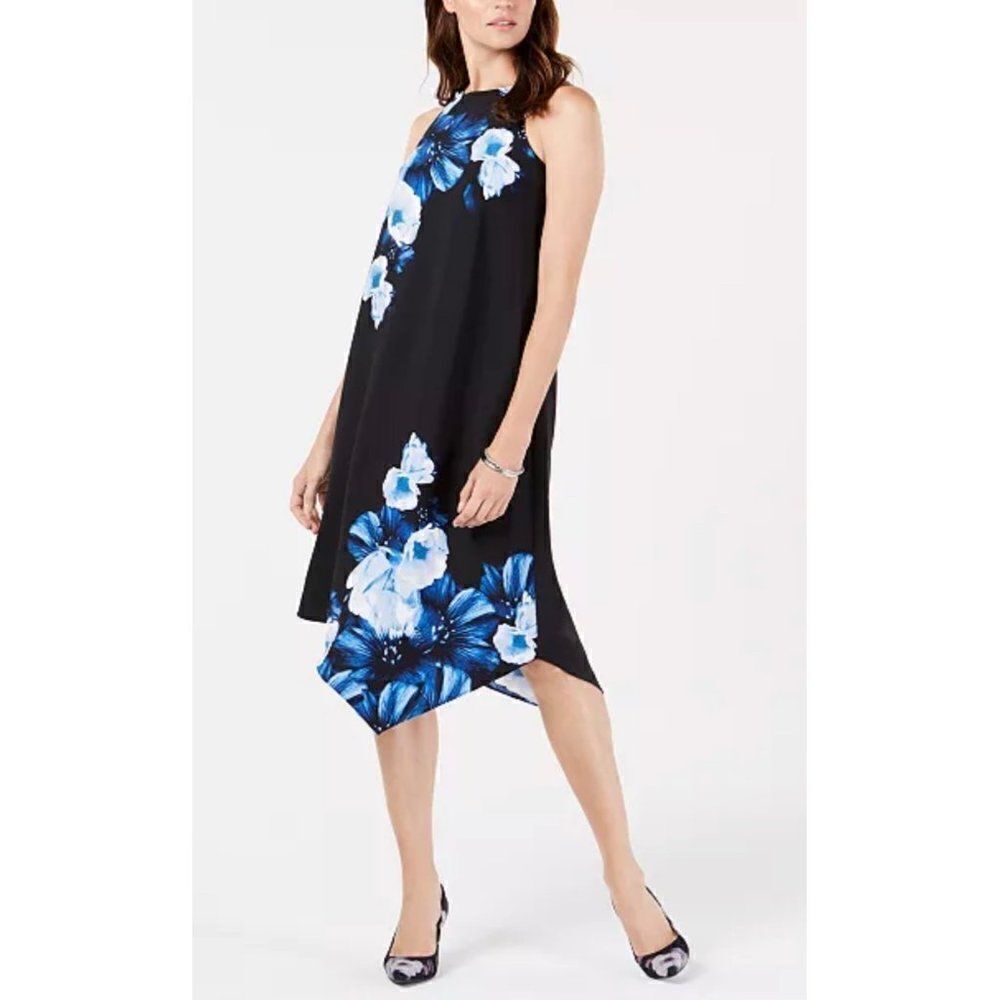 Alfani Sleeveless A-Line Floral Asymmetrical Hem Pullover Dress Size 16 <3